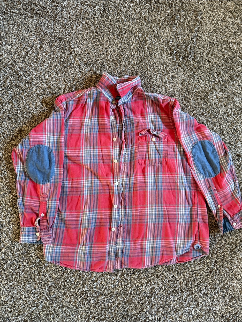 Daniel Cremieux Red Plaid Button-Down Shirt with Blue Elbow Patches
